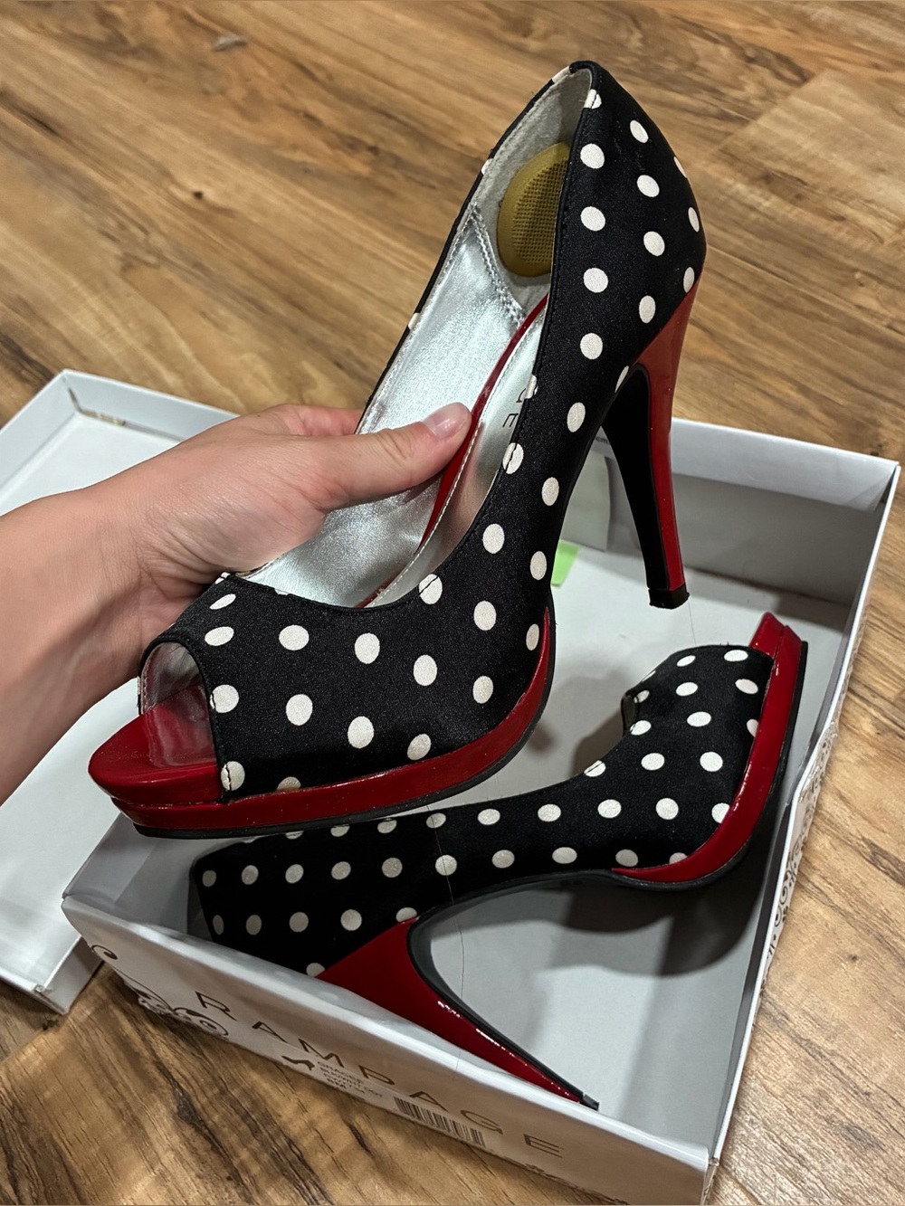 Vintage Rampage Grace Polka Dot Peep Toe Heels in box